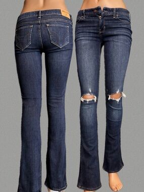 Hollister Vintage Y2K Dark-Wash Bootcut Distressed Jeans